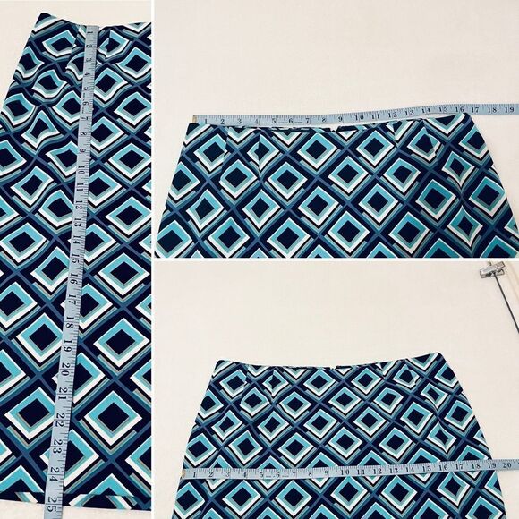 KASPER Abstract Print Pencil Skirt Back Slit Navy Blue Teal 10 - Picture 10 of 10